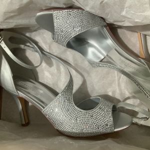 Elegant Rhinestone Silver Heels